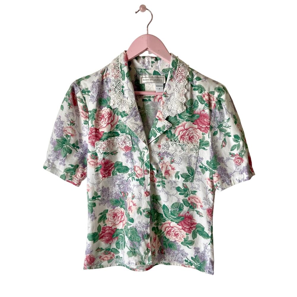 Scott McClintock 1980s/1990s Sportswear Floral Shirt Blouse Cottagecore